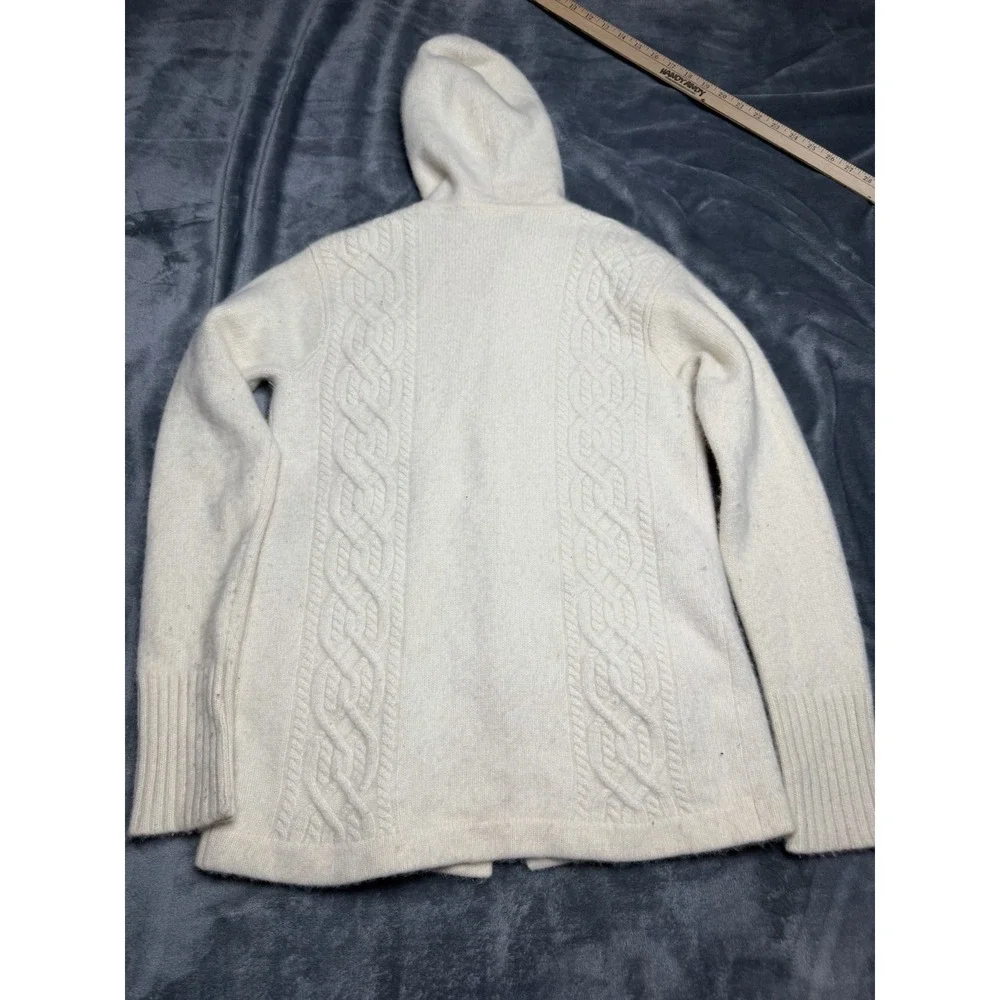 Ralph Lauren Cream Merino Wool Angora Cashmere Cable Knit Toggle Cardigan Small